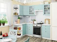 Небольшая угловая кухня в голубом и белом цвете Армавир